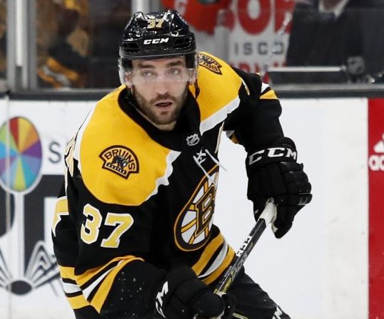 Boston's Patrice Bergeron hurt his ribs in Saturday's 1-0 overtime loss at Dallas and is out indefinitely. He will be re-evaluated in four weeks.