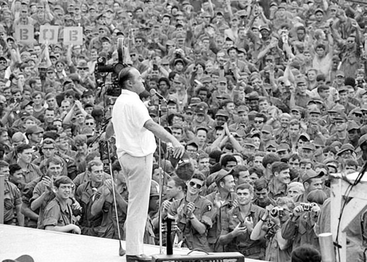 The late comedian Bob Hope entertains troops in Vietnam. A reader doubts President Trump will visit troops he sent to the U.S.-Mexico border.