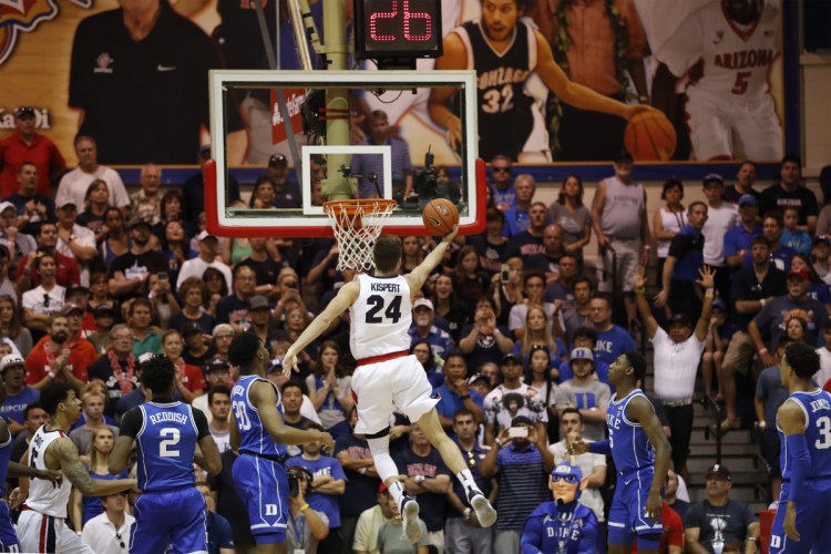 Gonzaga's Corey Kispert goes up for a layup in the first half of Wednesday's title game at the Maui Invitational. No. 3 Gonzaga held on to beat top-ranked Duke, 89-87.