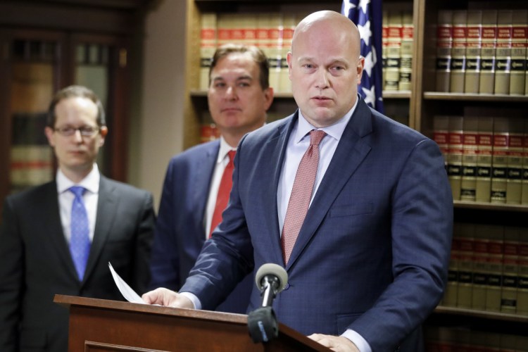 Acting Attorney General Matthew Whitaker at a news conference on Friday in Cincinnati. 