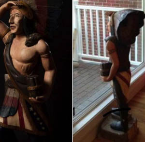This wooden statue depicting a native American was stolen last week from a business in Kennebunk.