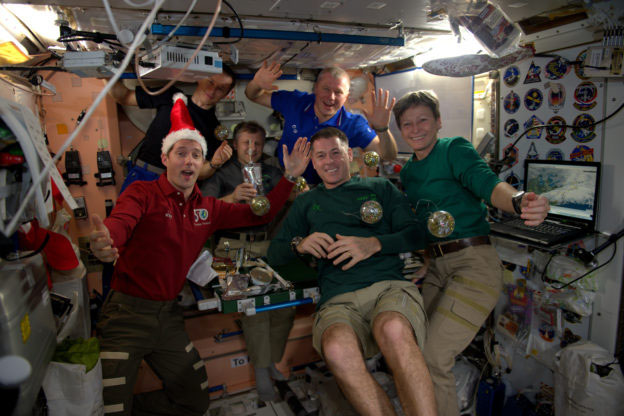 Christmas dinner aboard the International Space Station in 2016

