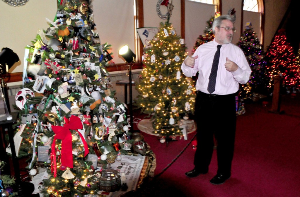 Ken Coville, former president of Good Will-Hinckley, talks in 2017 about the decorated trees at the annual Festival of Trees in the Prescott Building.