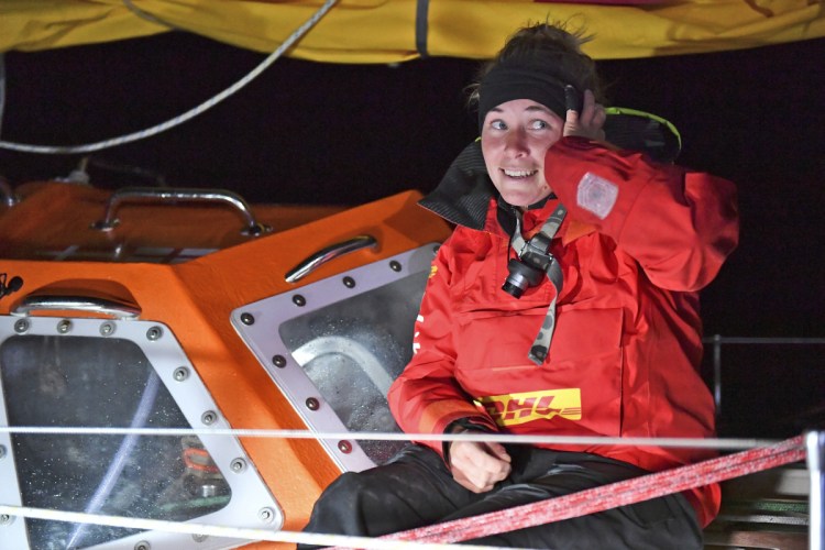 British yachtswoman Susie Goodall sailing her Rustler 36 yacht DHL Starlight on arrival at Hobart, Australia, on Oct. 30, arriving in fourth place in the 2018 Golden Globe Race. She was rescued Friday 2,000 miles west of Cape Horn near the southern tip of South America after a storm damaged and tossed her yacht.