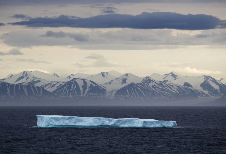 An iceberg in the Canadian Arctic Archipelago in July 2017. A recent National Oceanic and Atmospheric Administration report found record low winter sea ice the Arctic and increased toxic algal blooms.