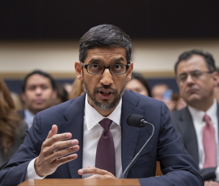 Google CEO Sundar Pichai appears Tuesday before the House Judiciary Committee on Capitol Hill to be questioned about the internet giant's privacy security and data collection practices.