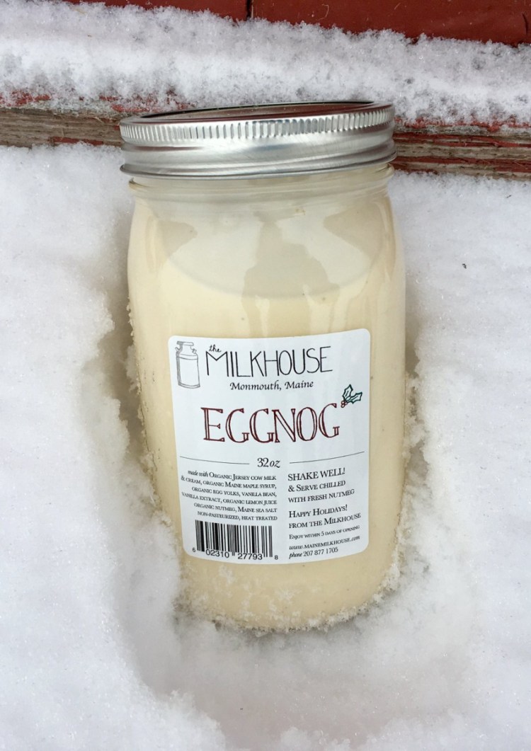 Milkhouse eggnog is available in glass bottles at most of the stores where the creamery sells its other products.