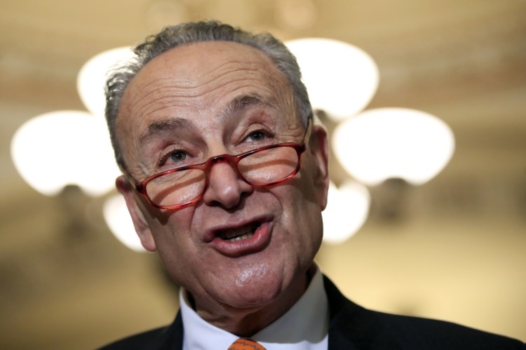 Senate Minority Leader Chuck Schumer, D-N.Y., speaks to reporters on Capitol Hill on Tuesday.