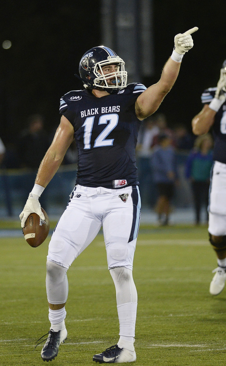 Former quarterback Drew Belcher is now one of Maine's leading receivers as a tight end, with 43 catches this season.