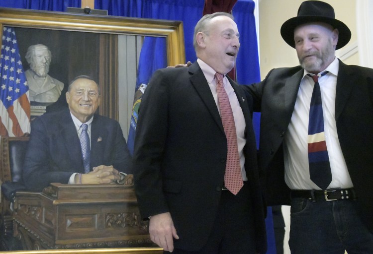 Gov. Paul LePage with Ken Hendrickson, the artist LePage chose to paint his official portrait.