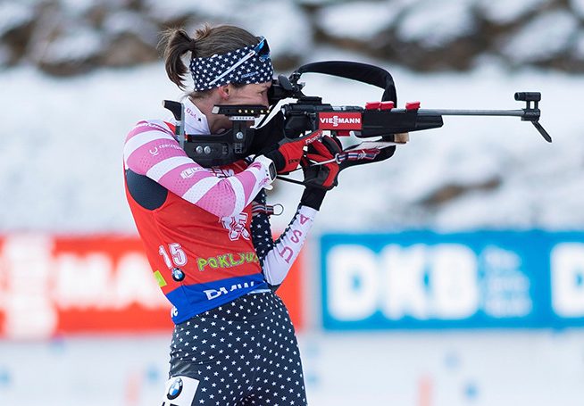 Clare Egan of Cape Elizabeth is on target  to remain one of the top  competitors on the U.S. biathlon team this winter.