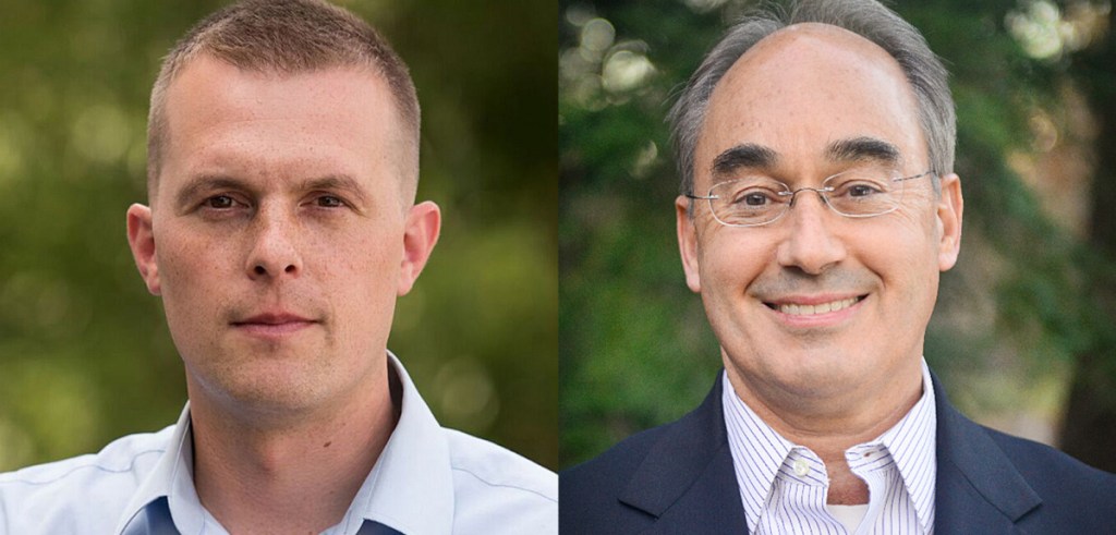 A judge recently ruled in favor of voting innovations like the system under which Jared Golden, left, defeated Bruce Poliquin.