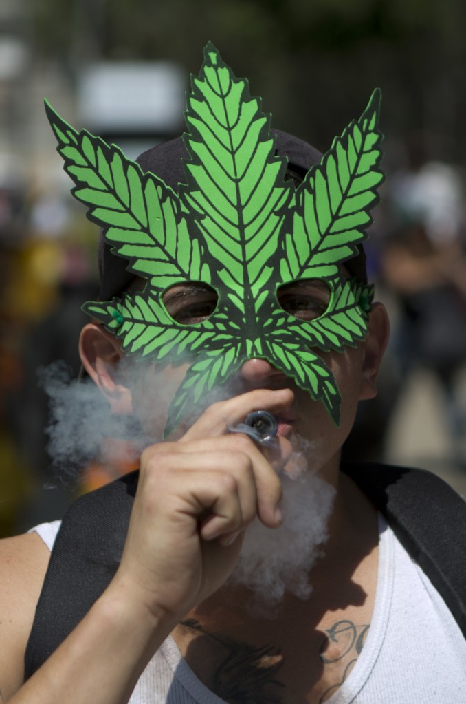 A man celebrates International Day for Cannabis last April in Mexico City.