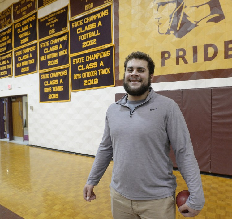 Last year, Jason Montano of Thornton Academy threw the shot put 55, 56 feet. Now he's gone over 61, and with college, a pro career and the Olympics as goals, there's no telling what the future holds.