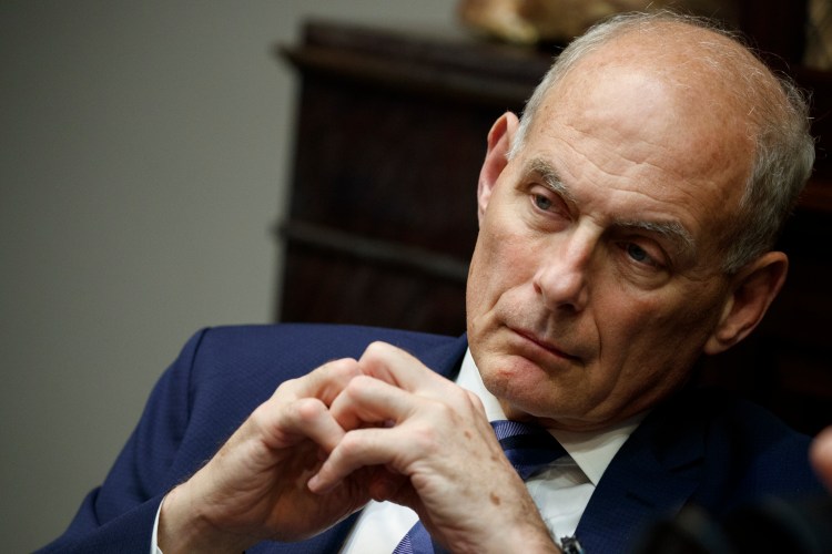 White House Chief of Staff John Kelly listens as President Trump speaks at a lunch with governors in June. Kelly will leave his job at the end of the year, leaving Trump to find a successor.