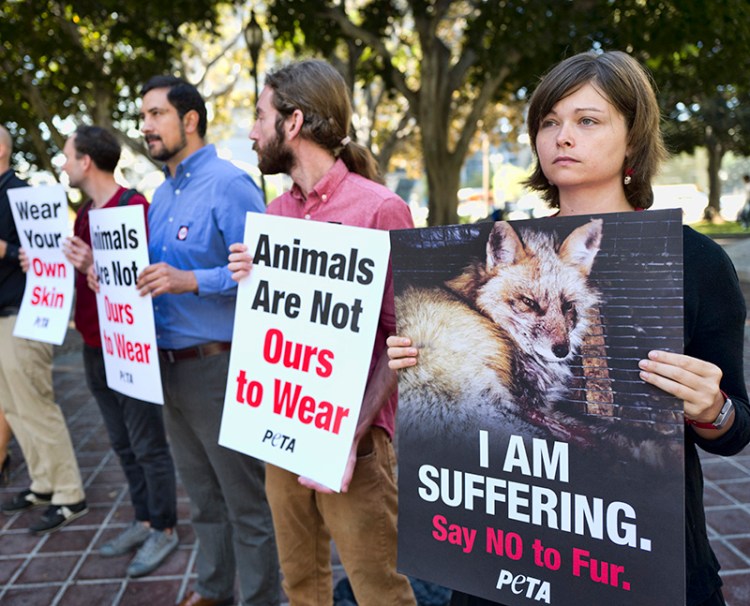 Protesters with the People for the Ethical Treatment of Animals (PETA) in Los Angeles in September.