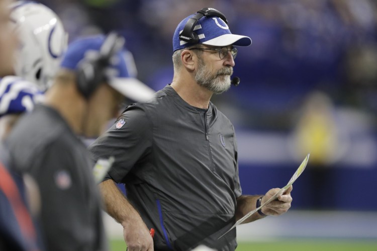 Indianapolis Colts head coach Frank Reich during the second half of an NFL football game against the New York Giants in Indianapolis, Sunday, Dec. 23, 2018. (AP Photo/Darron Cummings)