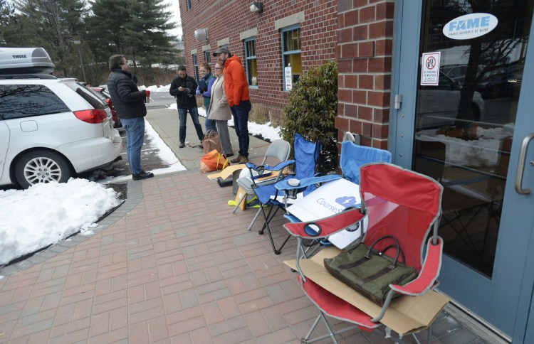 Investors lined up outside FAME's office to apply for the Maine Seed Capital Tax Credit program, Wednesday, January 2, 2019.