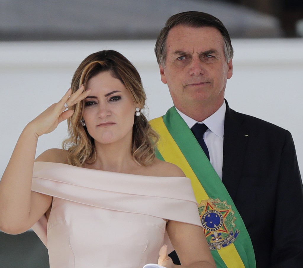 President Jair Bolsonaro of Brazil, with first lady Michelle Bolsonaro in Brasilia on Tuesday, is moving to end what he calls concessions to indigenous communities.