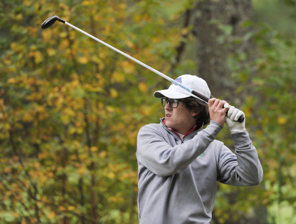 Caleb Manuel of Mt. Ararat High won the Class A individual golf championship in October at Natanis Golf Course in Vassalboro. (Photo by John Ewing/Staff Photographer)