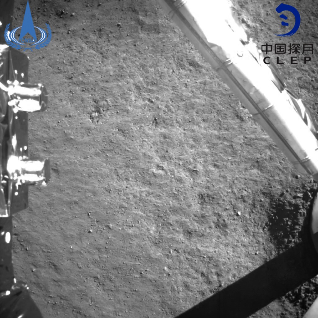 In this photo provided on Jan. 3, 2019, by the China National Space Administration via Xinhua News Agency, an image taken by China's Chang'e-4 probe after its landing.  A Chinese spacecraft on Thursday, Jan. 3, made the first-ever landing on the far side of the moon, state media said. The lunar explorer Chang'e 4 touched down at 10:26 a.m., China Central Television said in a brief announcement at the top of its noon news broadcast.