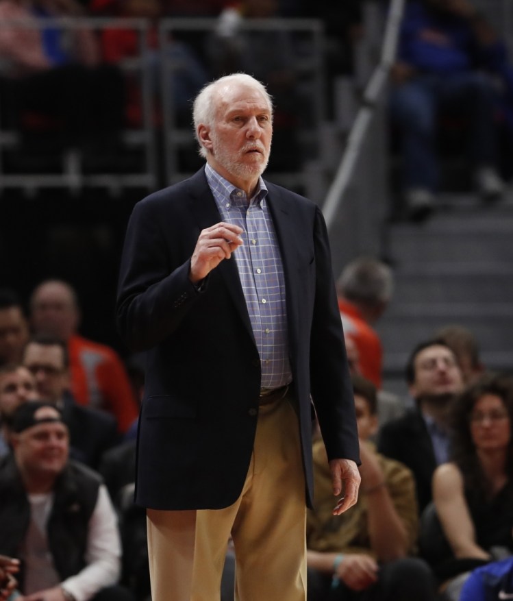 San Antonio Coach Gregg Popovich earned the 1,221st win of his career, tying him for third on the NBA all-time list with Don Nelson and Lenny Wilkens, with the Spurs' 119-107 win over the Pistons on Monday in Detroit.