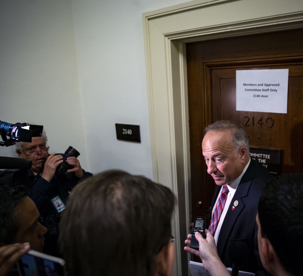 Rep. Steve King, R-Iowa, speaking to the media in June 2018, has a history of making inflammatory remarks on race and immigration.