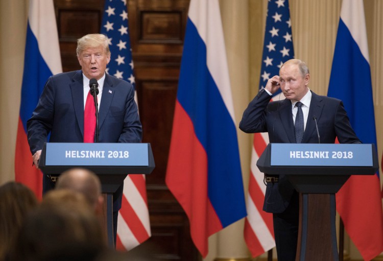 Including-a closed-door meeting in Helsinki in 2018, President Donald Trump has now met with Russian President Vladimir Putin five times. However, there's no detailed record, even in classified files, of Trump's face-to-face interactions. MUST CREDIT: Bloomberg photo by Chris Ratcliffe