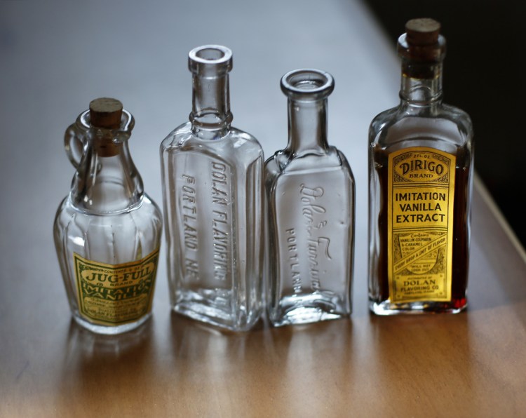Vintage vanilla bottles from Dolan Flavoring Co., one of Maine's oldest surviving businesses.