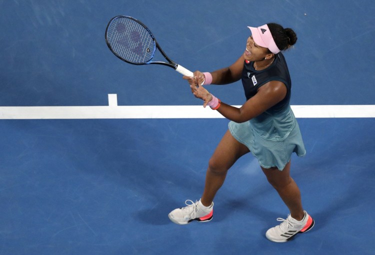 Japan's Naomi Osaka reacts after losing a point to Petra Kvitova of the Czech Republic during the women's singles final at the Australian Open.