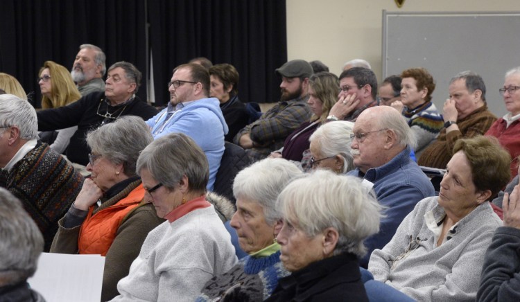 A meeting of the Ogunquit Select Board draws a crowd last Tuesday. Board members unanimously agreed to decide at its Feb. 5 meeting when the recall election would be held.