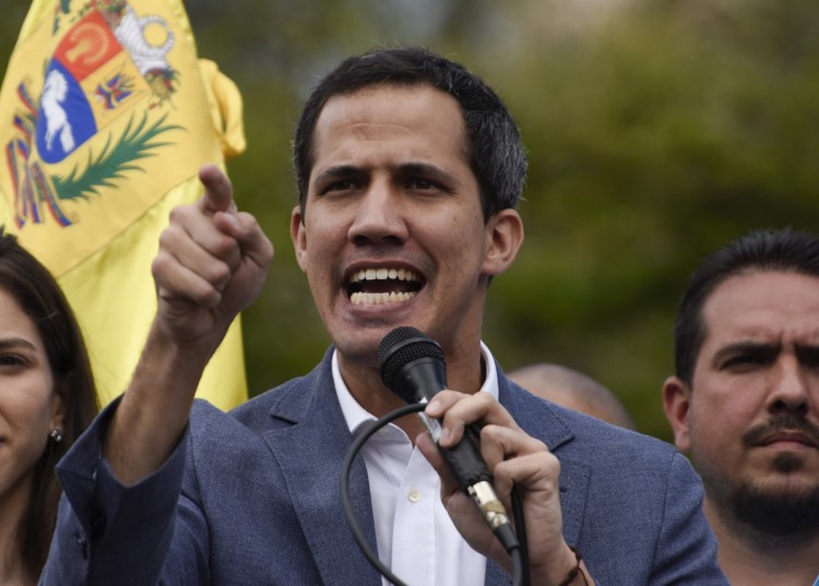 Juan Guaido, president of the National Assembly of Venezuela, speaks during a rally Saturday  in Caracas.