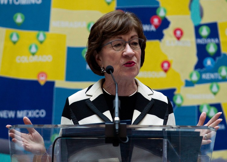 Sen. Susan Collins, R-Maine speaks during a infrastructure investment announcement at transportation headquarters in Washington, Tuesday, Dec. 11, 2018. (AP Photo/Jose Luis Magana)