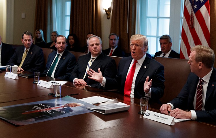 President Trump speaks at a Cabinet meeting at the White House on Wednesday. 