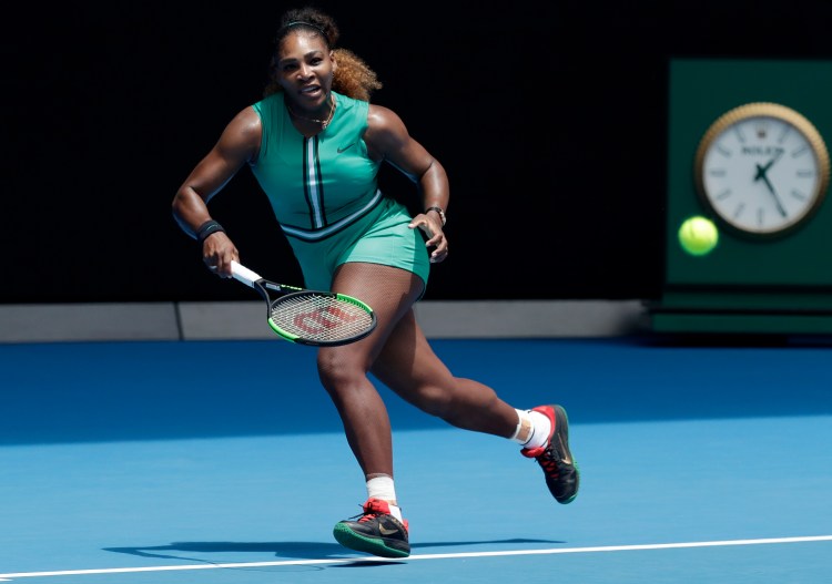 Serena Williams easily won her first match at the Australian Open, beating Tatijana Maria 6-0, 6-2 on Tuesday in Melbourne, Australia.