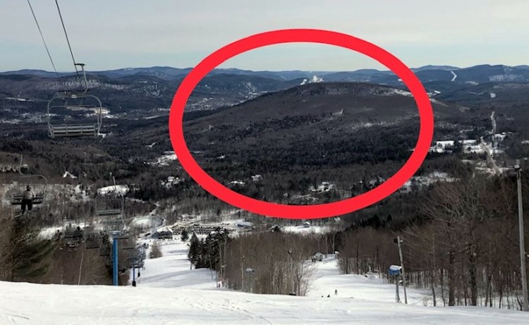 The approved, 450-acre housing project near Black Mountain of Maine in Rumford is in the area marked by the circle. 