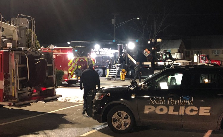 Emergency officials set up a command center at the Best Western Merry Manor Inn on Route 1 in South Portland on Friday after trying to execute a “high-risk” search warrant at a nearby apartment. 