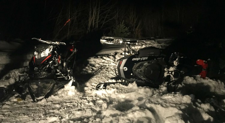 Two men were injured and one was in critical condition after this snowmobile accident near Stacyville.