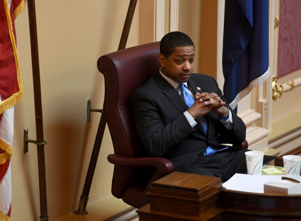 Virginia Lt. Gov. Justin Fairfax, a Democrat, presides over the Senate on Monday in Richmond. He has denied a sex-assault allegation from 2004.