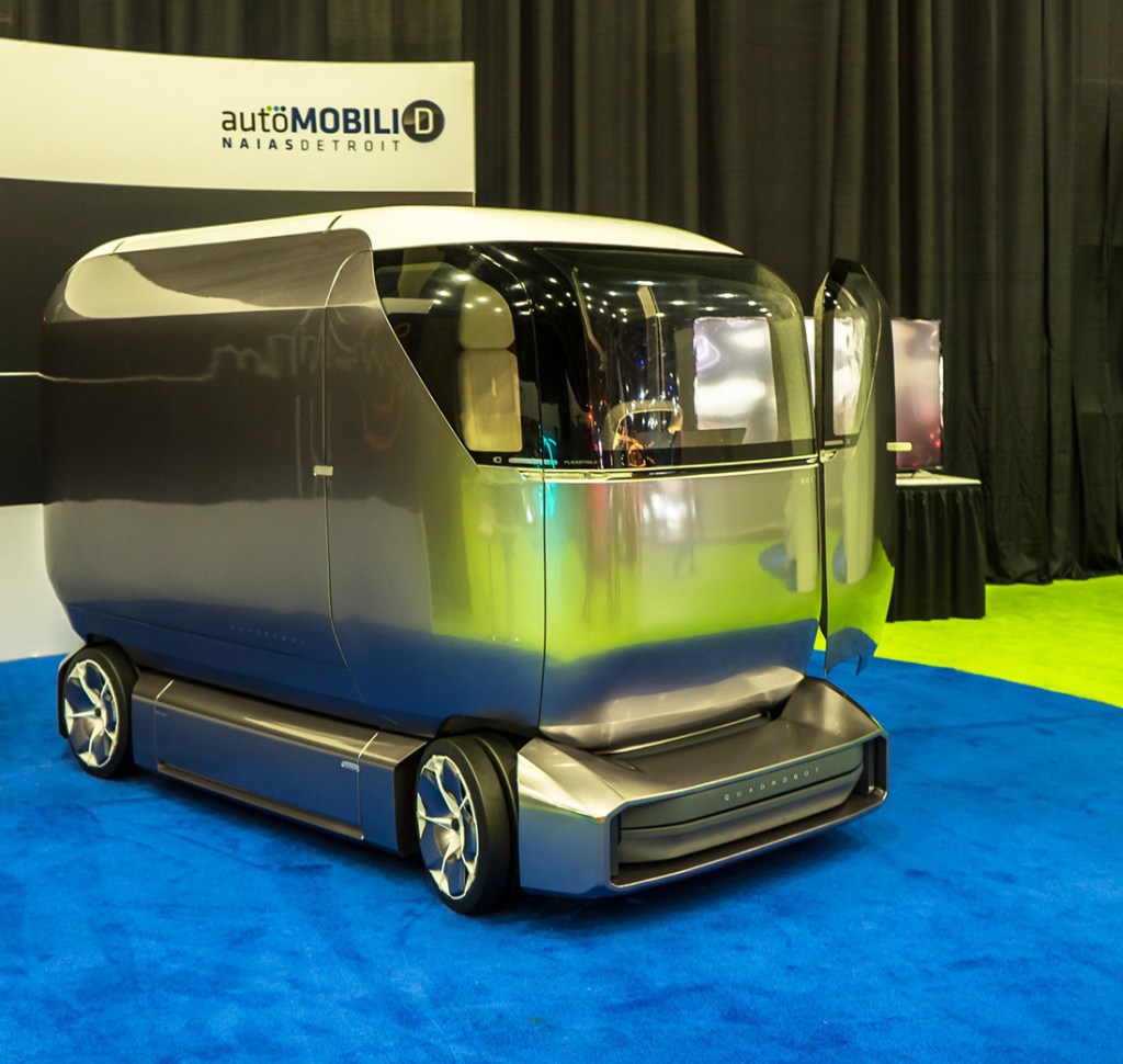A Quadrobot U1 (Urban 1) autonomous electric concept vehicle at the North American International Auto Show in Detroit, Michigan on Jan. 14.