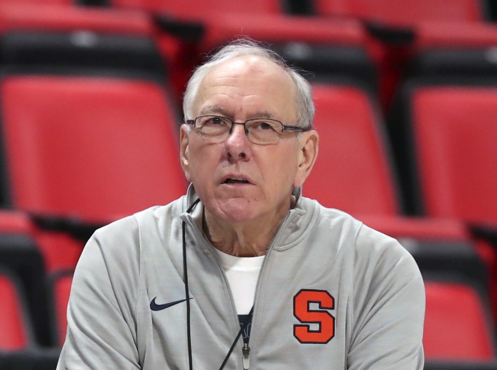 Syracuse basketball coach Jim Boeheim, photographed in March 2018, hit and killed a 51-year-old man who was walking outside his vehicle Wednesday night on a highway near Syracuse, N.Y.