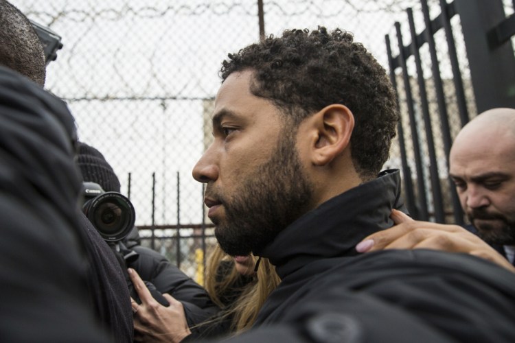 Actor Jussie Smollett leaves Cook County jail following his release on Thursday.