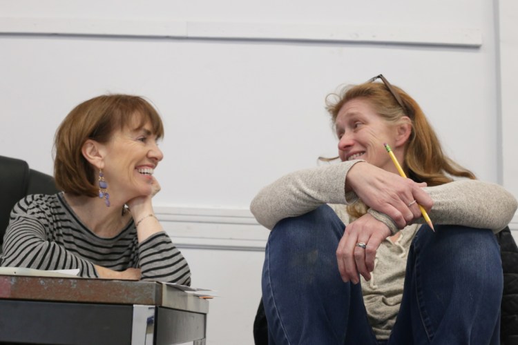 Playwright Monica Wood, left, and director Sally Wood during a rehearsal for "The Half-Light," opening this week at Portland Stage. The Woods are not related, but "I think that Sally and I must have been connected in a previous life. We really do think alike, and she's a uniquely insightful director," Monica Wood said.