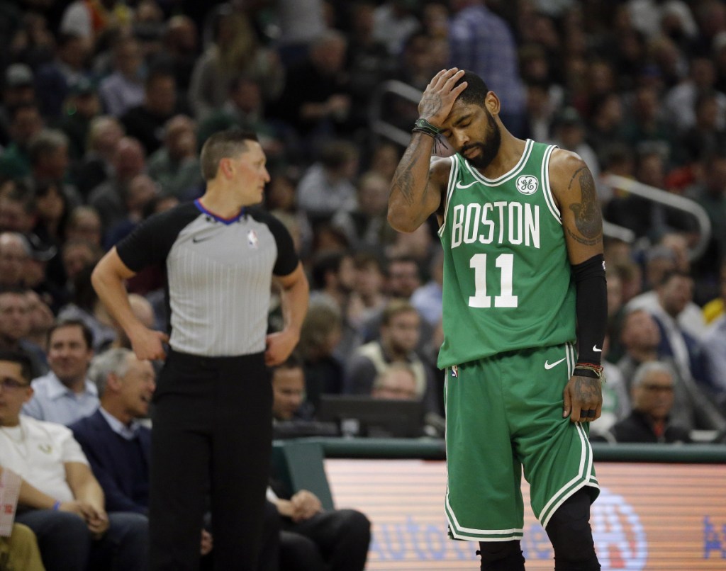 Despite a head-shaking loss to the lowly Chicago Bulls on Saturday following a toe-to-toe loss to Milwaukee two nights earlier, the Celtics' Kyrie Irving says he's not worried long term: "I still don't see anybody beating us in seven games."