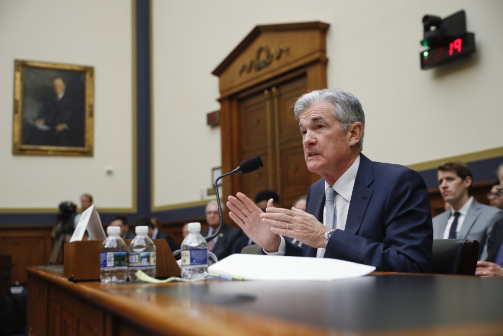 Federal Reserve Board Chairman Jerome Powell speaks before the House Committee on Financial Services hearing Wednesday on Capitol Hill in Washington.