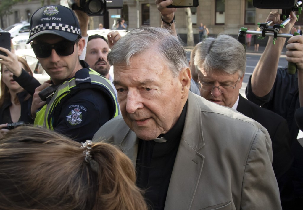 Cardinal George Pell arrives at the County Court in Melbourne, Australia, on Wednesday.