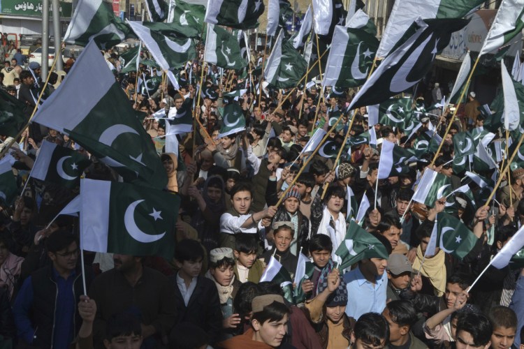 Pakistani rally against India in Quetta, Pakistan on  Thursda. India and Pakistan exchanged gunfire through the night into Thursday morning in the disputed Himalayan region of Kashmir, a day after Islamabad said it shot down two Indian warplanes and captured a pilot. 