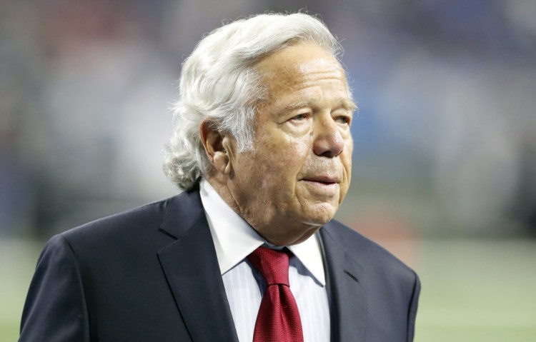 New England Patriots owner Robert Kraft, shown in September, has pleaded not guilty to two counts of misdemeanor solicitation of prostitution. Kraft's attorney Jack Goldberger filed the written plea in Palm Beach County, Fla., court documents released Thursday. The 77-year-old Kraft is requesting a non-jury trial.