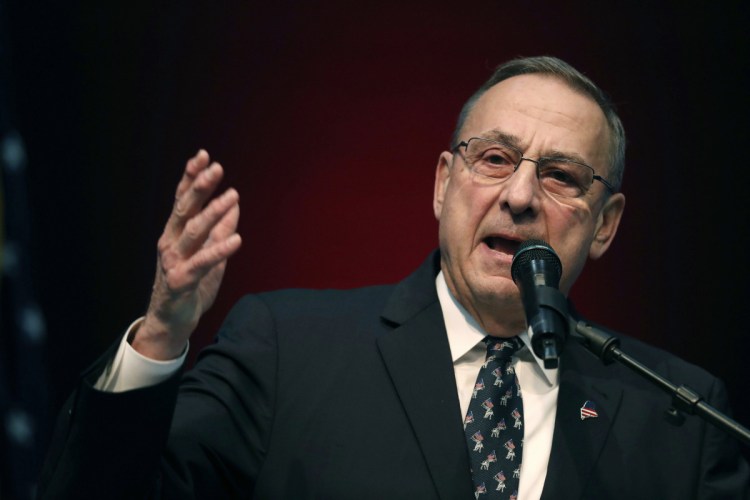 Paul LePage, shown in May 2018, said Thursday that elimination of the Electoral College would hurt white people. LePage told WVOM-AM that allowing the popular vote to choose the president would give minorities more power and that "white people will not have anything to say."