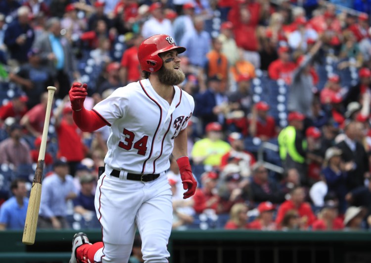 Bryce Harper, formerly of the Washington Nationals, has agreed to a $330 million, 13-year contract with the Philadelphia Phillies. (AP Photo/Manuel Balce Ceneta)